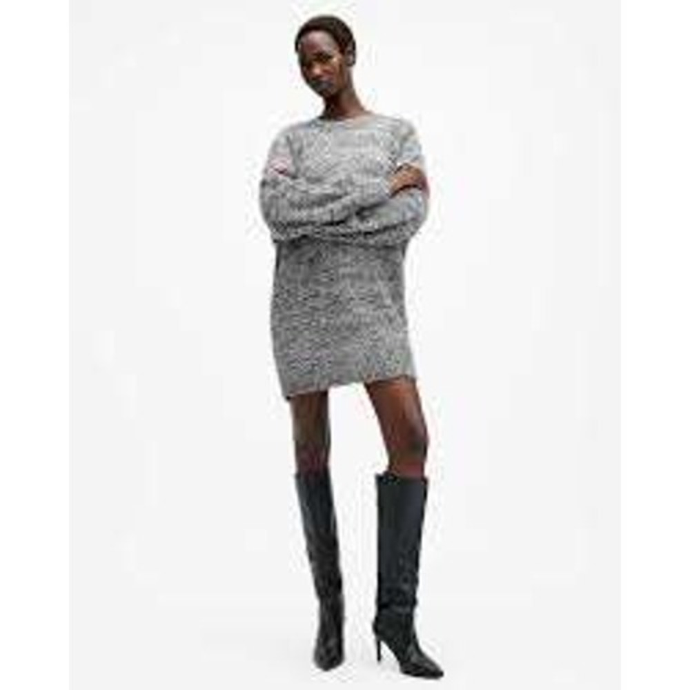ALLSAINTS Womens Dazzle Grey Metallic Sweater Tunic Dress XS Oversized Glam